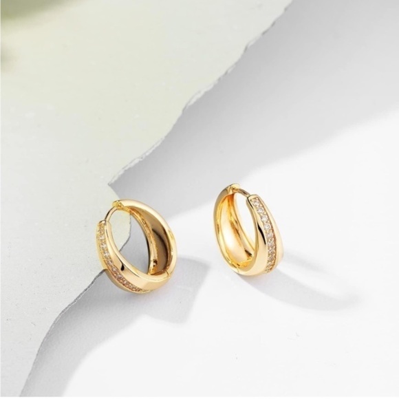 Jewelry - GOLD 14k Gold Plated Cubic Zirconia Hoop Earrings